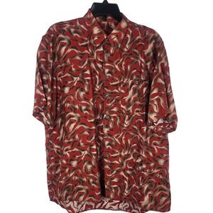 Vintage‎ 90s Mirto 100% Cupro Shirt Mens XL Abstract Red Luxury Spain Artsy Y2K